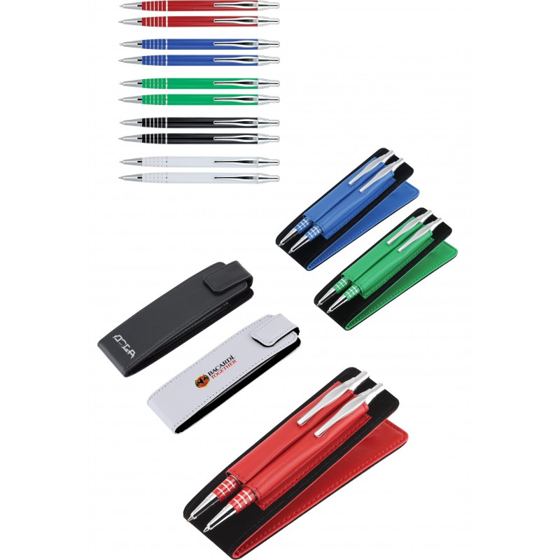 Zestaw aluminiowy:długopis i ołówek w opakowaniu ze skóry ekologicznej Yogi